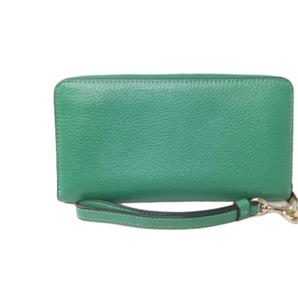 Coach Long Zip Around Green Leather Wallet #C4451  Retail $298